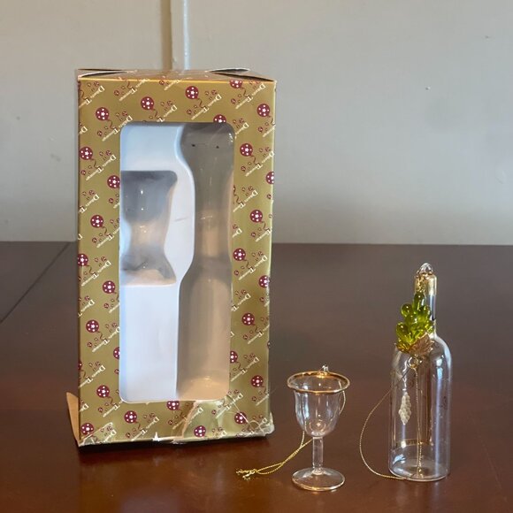 Dillards Trimmings Glass Wine Bottle & Goblet Ornament Gold Accents - Picture 4 of 13